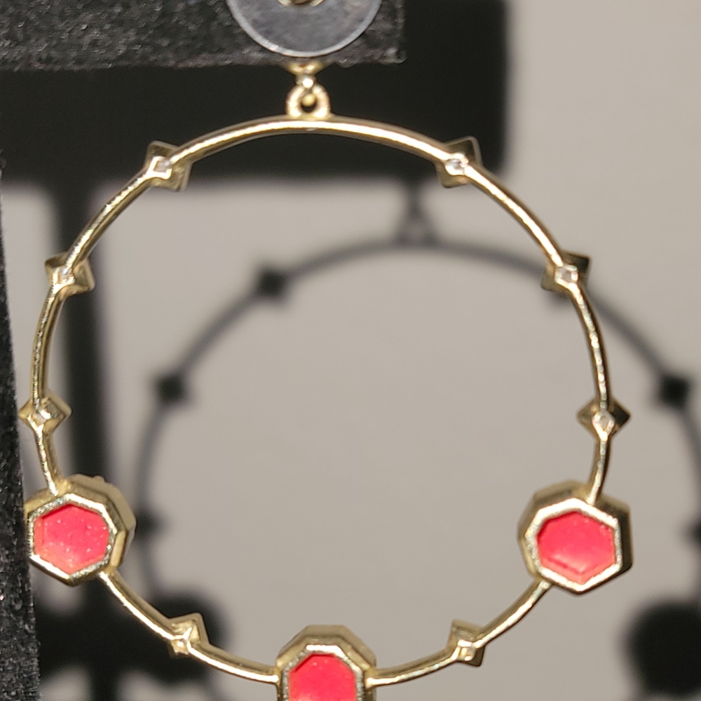 Kendra Scott Shelia Red and Gold Statement Earrings - Picture 3 of 5